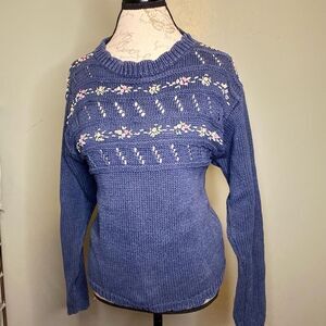 Vintage 80s rare Hunters Run hand knit cozy Grandma pullover blue sweater